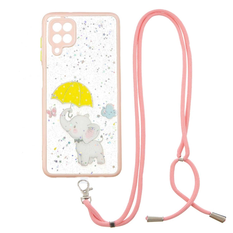 For Samsung Galaxy A12 / M12 Colored Drawing Starry Sky Epoxy TPU Shockproof Case with Neck Lanyard