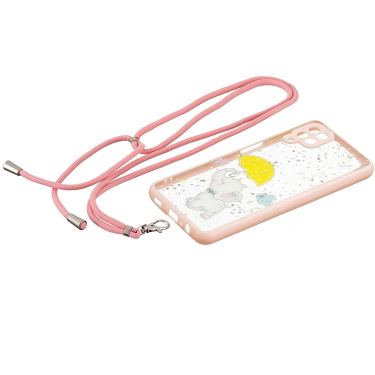 For Samsung Galaxy A12 / M12 Colored Drawing Starry Sky Epoxy TPU Shockproof Case with Neck Lanyard