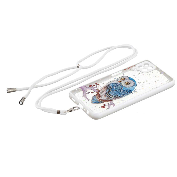 For Samsung Galaxy A12 / M12 Colored Drawing Starry Sky Epoxy TPU Shockproof Case with Neck Lanyard