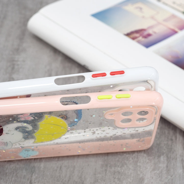 For Samsung Galaxy A12 / M12 Colored Drawing Starry Sky Epoxy TPU Shockproof Case with Neck Lanyard