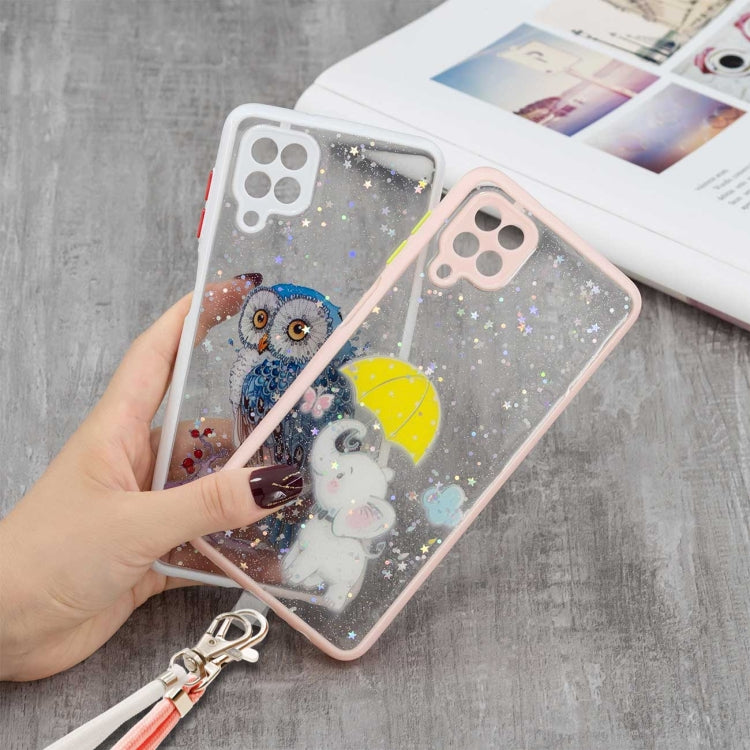For Samsung Galaxy A12 / M12 Colored Drawing Starry Sky Epoxy TPU Shockproof Case with Neck Lanyard