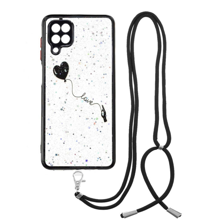 For Samsung Galaxy A12 / M12 Colored Drawing Starry Sky Epoxy TPU Shockproof Case with Neck Lanyard