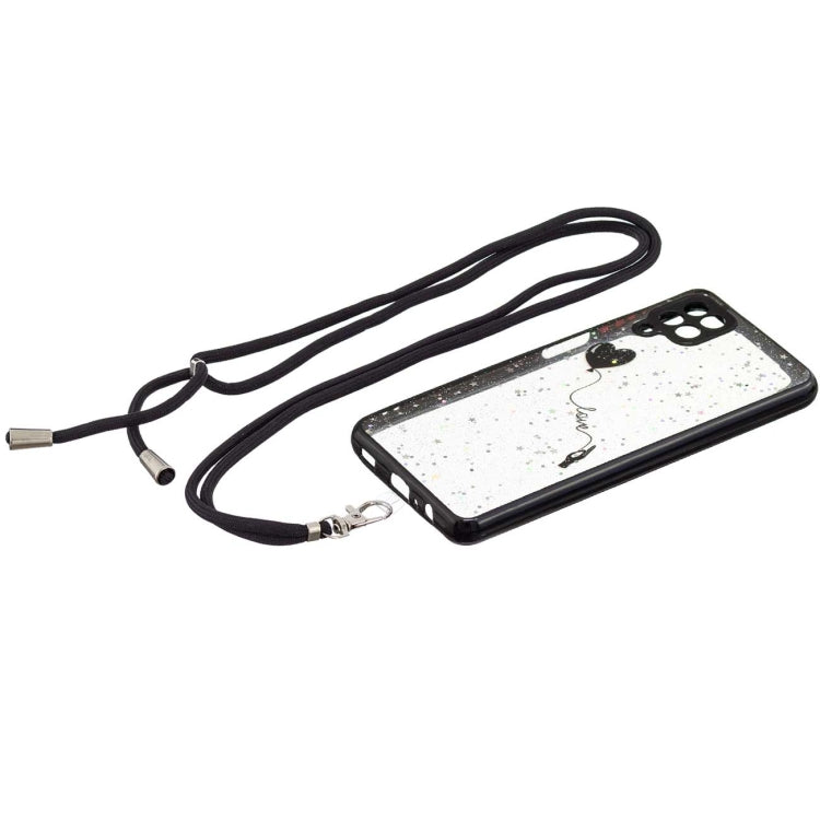 For Samsung Galaxy A12 / M12 Colored Drawing Starry Sky Epoxy TPU Shockproof Case with Neck Lanyard