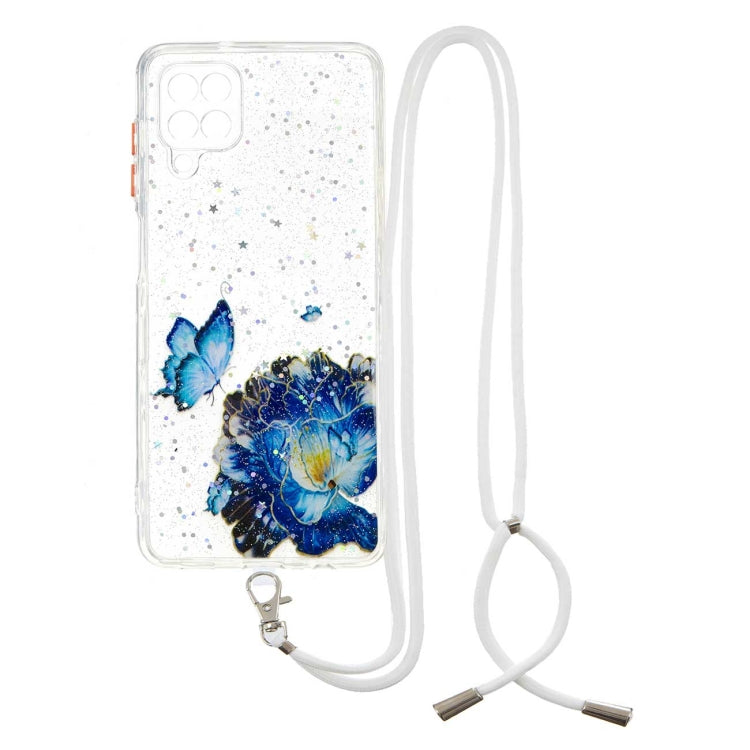 For Samsung Galaxy A12 / M12 Colored Drawing Starry Sky Epoxy TPU Shockproof Case with Neck Lanyard