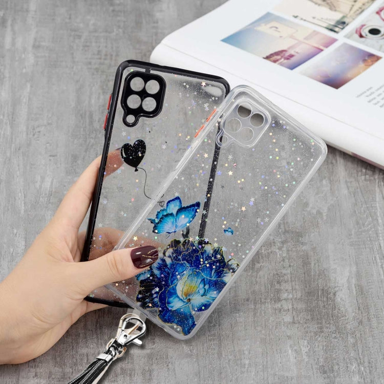For Samsung Galaxy A12 / M12 Colored Drawing Starry Sky Epoxy TPU Shockproof Case with Neck Lanyard
