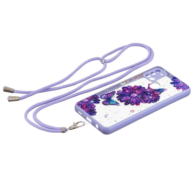 For Samsung Galaxy A21s Colored Drawing Starry Sky Epoxy TPU Shockproof Case with Neck Lanyard
