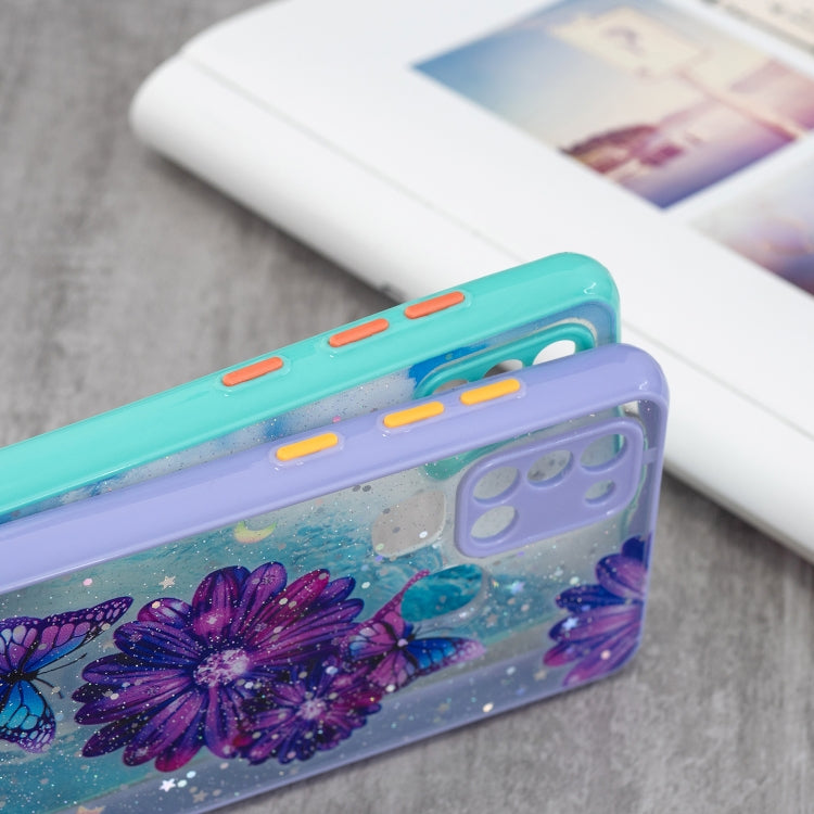 For Samsung Galaxy A21s Colored Drawing Starry Sky Epoxy TPU Shockproof Case with Neck Lanyard