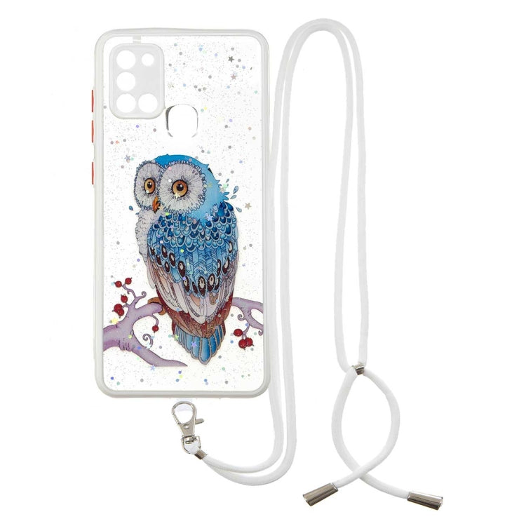 For Samsung Galaxy A21s Colored Drawing Starry Sky Epoxy TPU Shockproof Case with Neck Lanyard