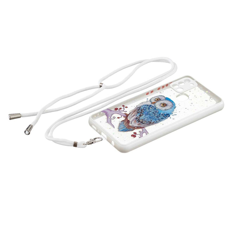 For Samsung Galaxy A21s Colored Drawing Starry Sky Epoxy TPU Shockproof Case with Neck Lanyard