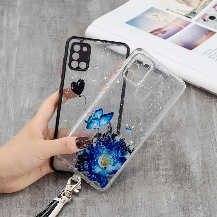 For Samsung Galaxy A21s Colored Drawing Starry Sky Epoxy TPU Shockproof Case with Neck Lanyard