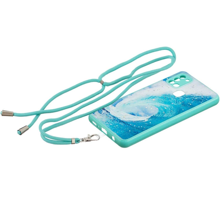 For Samsung Galaxy A21s Colored Drawing Starry Sky Epoxy TPU Shockproof Case with Neck Lanyard