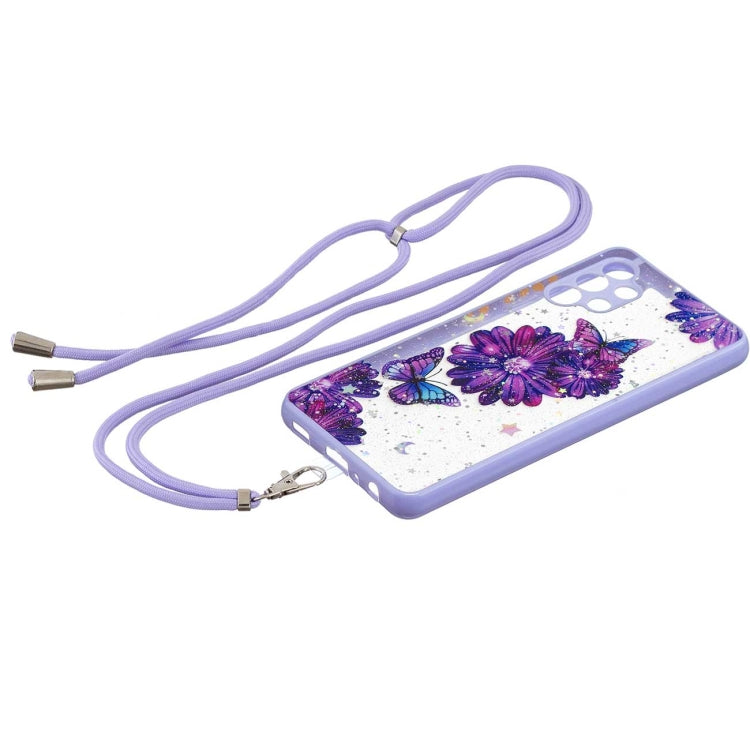For Samsung Galaxy A32 4G Colored Drawing Starry Sky Epoxy TPU Shockproof Case with Neck Lanyard