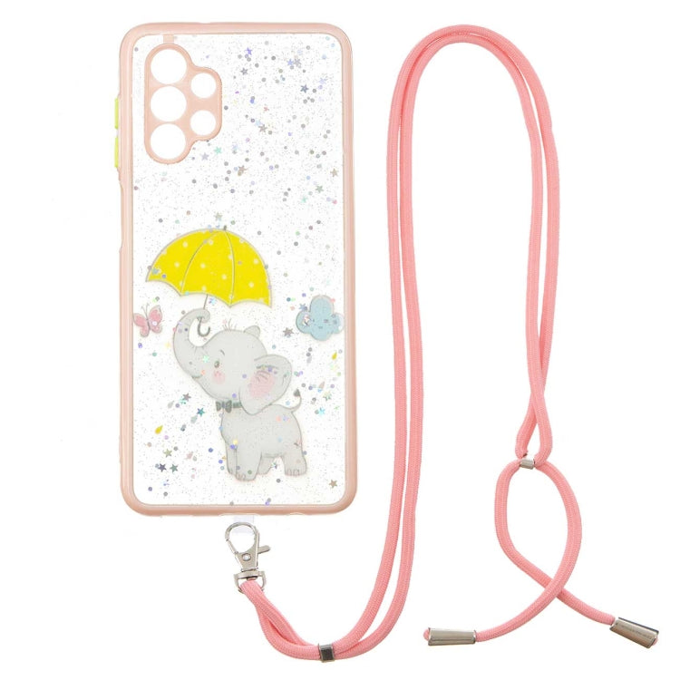 For Samsung Galaxy A32 4G Colored Drawing Starry Sky Epoxy TPU Shockproof Case with Neck Lanyard