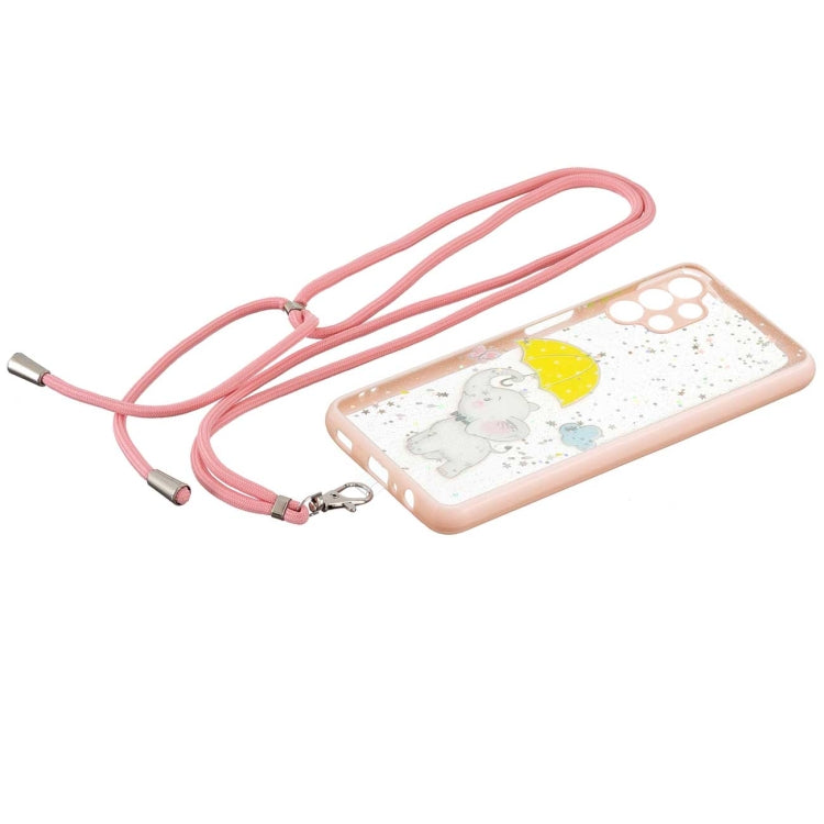 For Samsung Galaxy A32 4G Colored Drawing Starry Sky Epoxy TPU Shockproof Case with Neck Lanyard