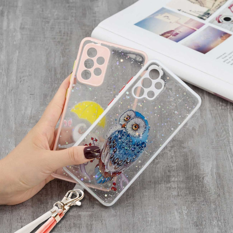 For Samsung Galaxy A32 4G Colored Drawing Starry Sky Epoxy TPU Shockproof Case with Neck Lanyard