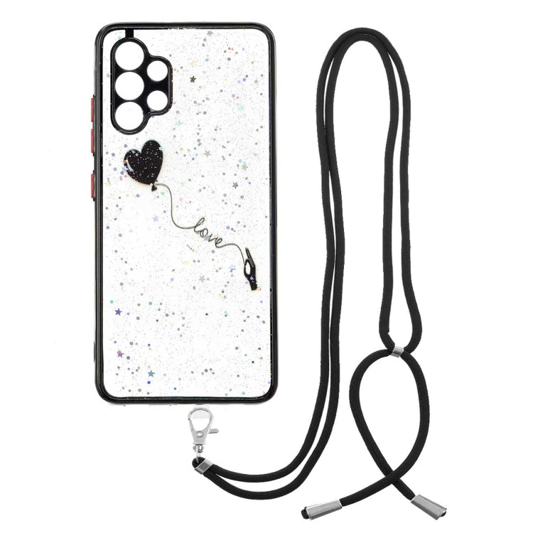 For Samsung Galaxy A32 4G Colored Drawing Starry Sky Epoxy TPU Shockproof Case with Neck Lanyard