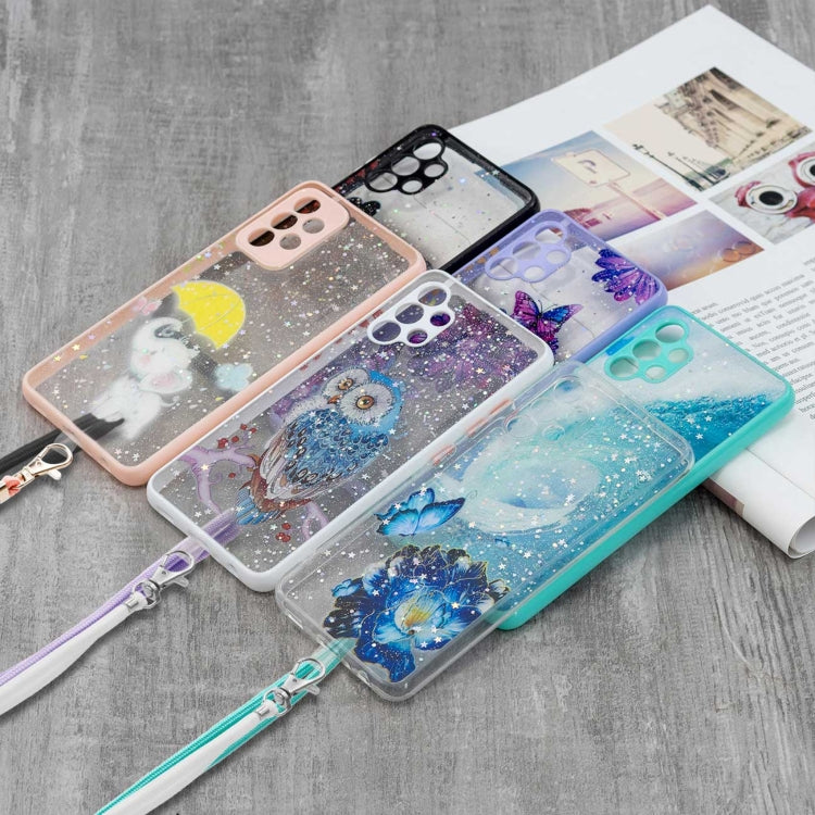 For Samsung Galaxy A32 4G Colored Drawing Starry Sky Epoxy TPU Shockproof Case with Neck Lanyard