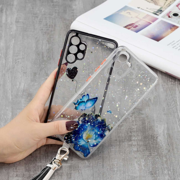 For Samsung Galaxy A32 4G Colored Drawing Starry Sky Epoxy TPU Shockproof Case with Neck Lanyard