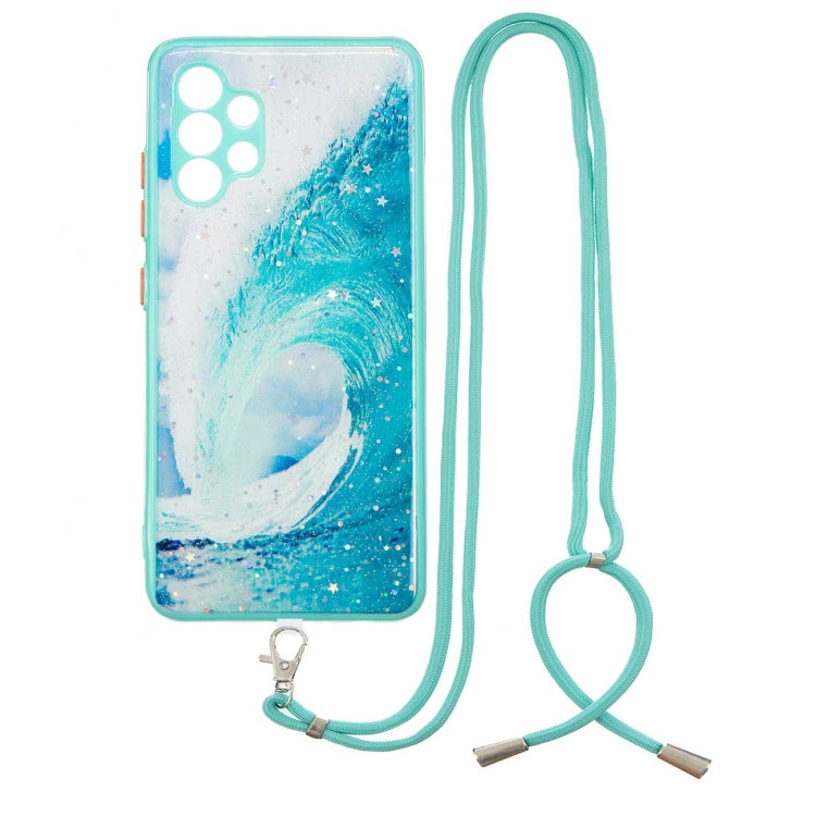 For Samsung Galaxy A32 4G Colored Drawing Starry Sky Epoxy TPU Shockproof Case with Neck Lanyard
