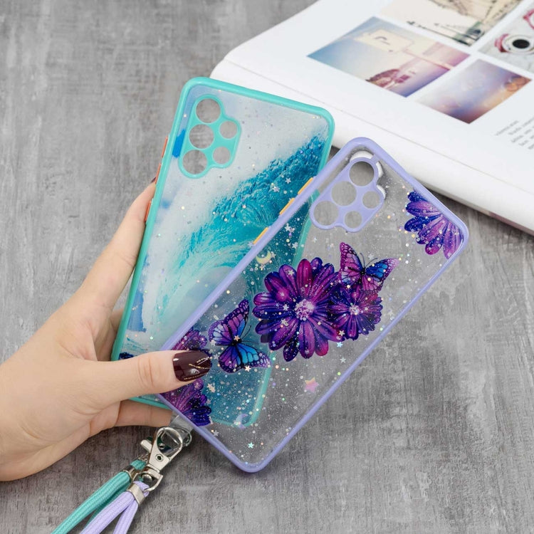 For Samsung Galaxy A32 4G Colored Drawing Starry Sky Epoxy TPU Shockproof Case with Neck Lanyard