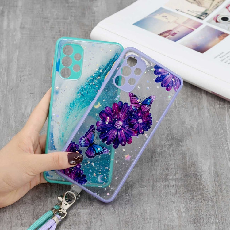 For Samsung Galaxy A32 5G Colored Drawing Starry Sky Epoxy TPU Shockproof Case with Neck Lanyard