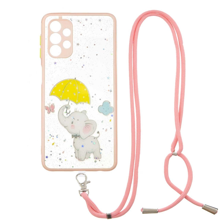 For Samsung Galaxy A32 5G Colored Drawing Starry Sky Epoxy TPU Shockproof Case with Neck Lanyard