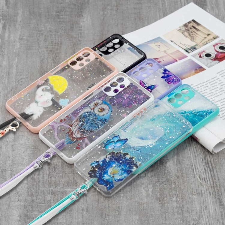 For Samsung Galaxy A32 5G Colored Drawing Starry Sky Epoxy TPU Shockproof Case with Neck Lanyard