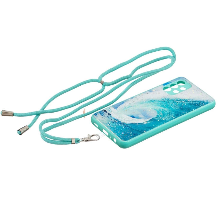For Samsung Galaxy A32 5G Colored Drawing Starry Sky Epoxy TPU Shockproof Case with Neck Lanyard