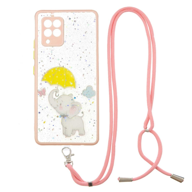 For Samsung Galaxy A42 5G Colored Drawing Starry Sky Epoxy TPU Shockproof Case with Neck Lanyard