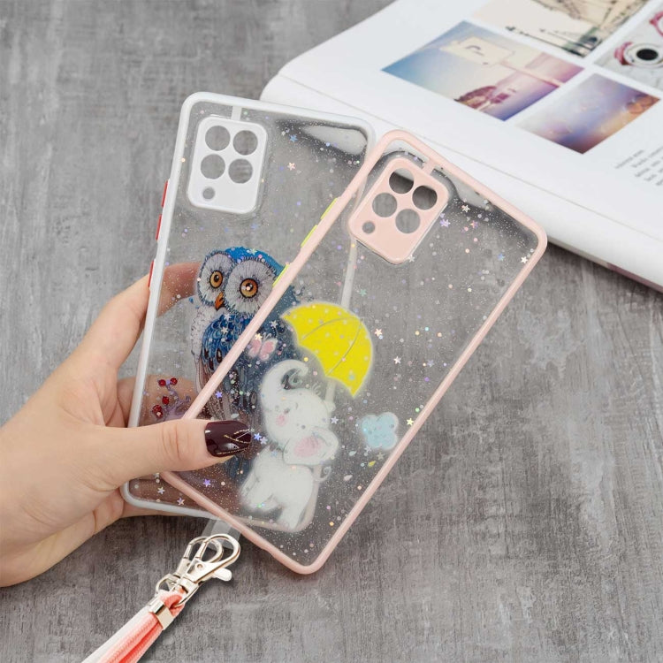 For Samsung Galaxy A42 5G Colored Drawing Starry Sky Epoxy TPU Shockproof Case with Neck Lanyard