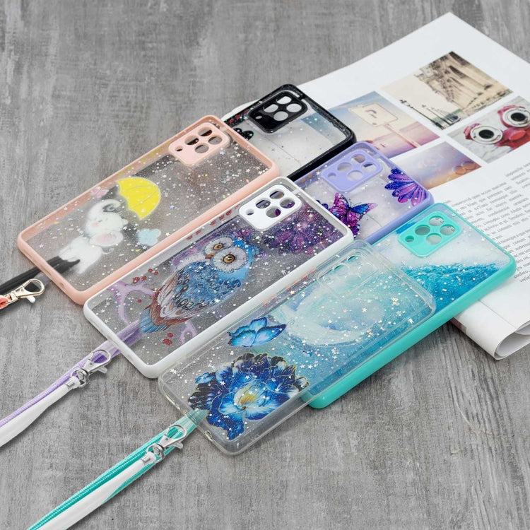 For Samsung Galaxy A42 5G Colored Drawing Starry Sky Epoxy TPU Shockproof Case with Neck Lanyard