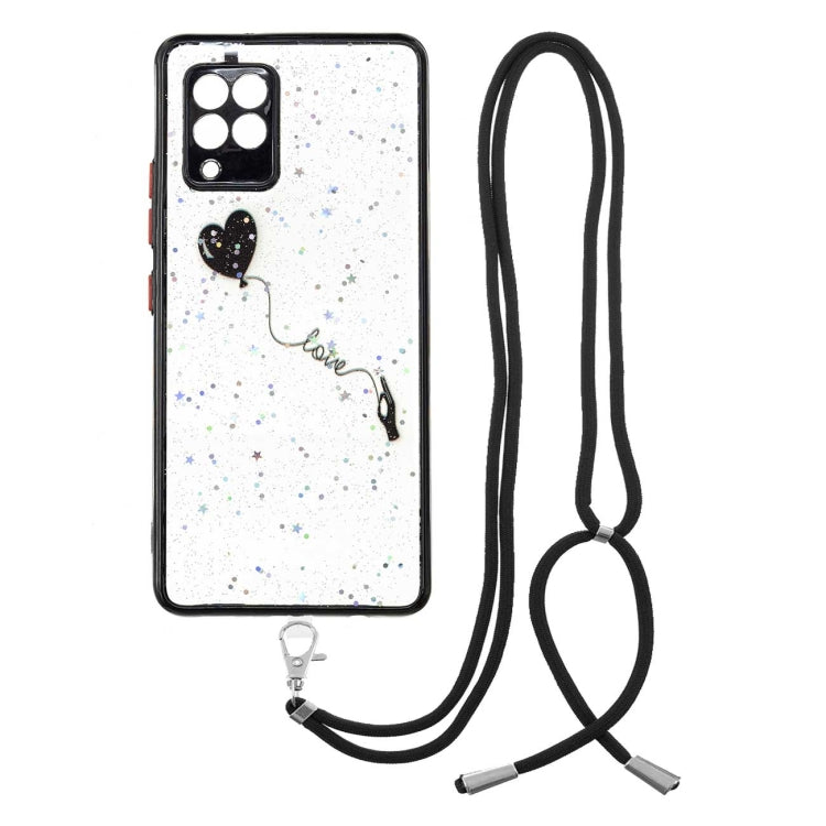 For Samsung Galaxy A42 5G Colored Drawing Starry Sky Epoxy TPU Shockproof Case with Neck Lanyard