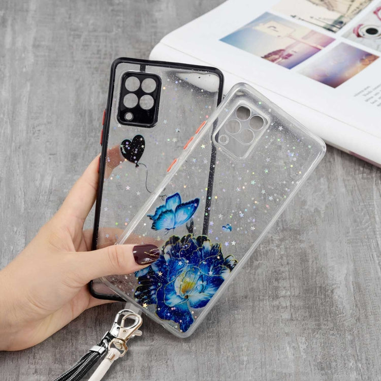 For Samsung Galaxy A42 5G Colored Drawing Starry Sky Epoxy TPU Shockproof Case with Neck Lanyard