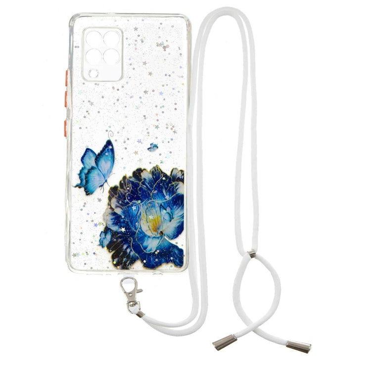 For Samsung Galaxy A42 5G Colored Drawing Starry Sky Epoxy TPU Shockproof Case with Neck Lanyard