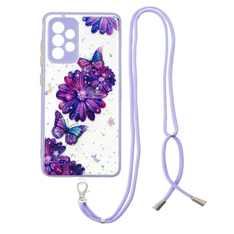 For Samsung Galaxy A52 5G Colored Drawing Starry Sky Epoxy TPU Shockproof Case with Neck Lanyard