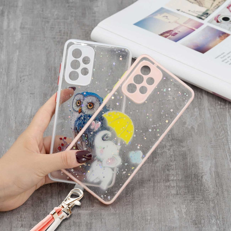 For Samsung Galaxy A52 5G Colored Drawing Starry Sky Epoxy TPU Shockproof Case with Neck Lanyard