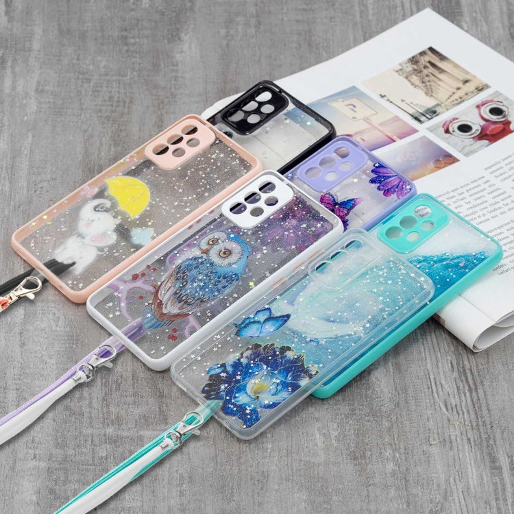 For Samsung Galaxy A52 5G Colored Drawing Starry Sky Epoxy TPU Shockproof Case with Neck Lanyard