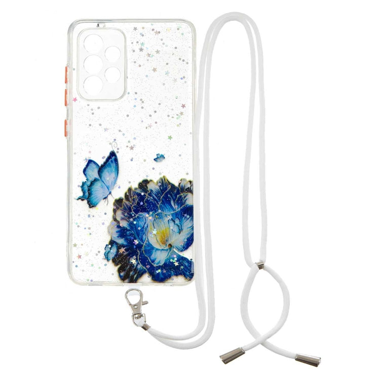 For Samsung Galaxy A52 5G Colored Drawing Starry Sky Epoxy TPU Shockproof Case with Neck Lanyard