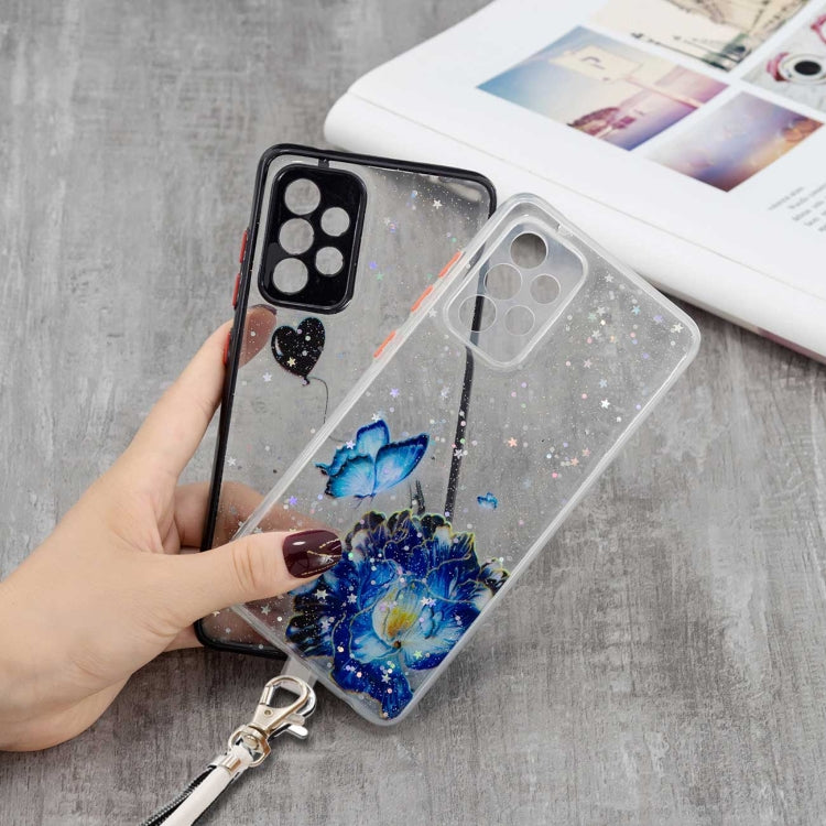 For Samsung Galaxy A52 5G Colored Drawing Starry Sky Epoxy TPU Shockproof Case with Neck Lanyard