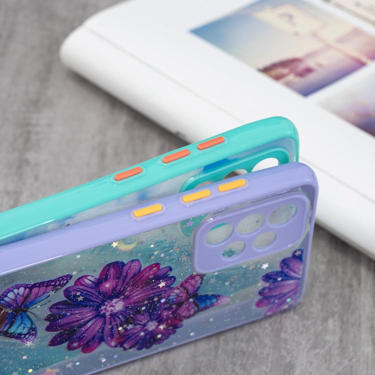 For Samsung Galaxy A52 5G Colored Drawing Starry Sky Epoxy TPU Shockproof Case with Neck Lanyard