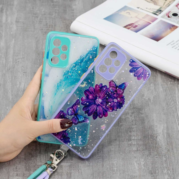 For Samsung Galaxy A52 5G Colored Drawing Starry Sky Epoxy TPU Shockproof Case with Neck Lanyard