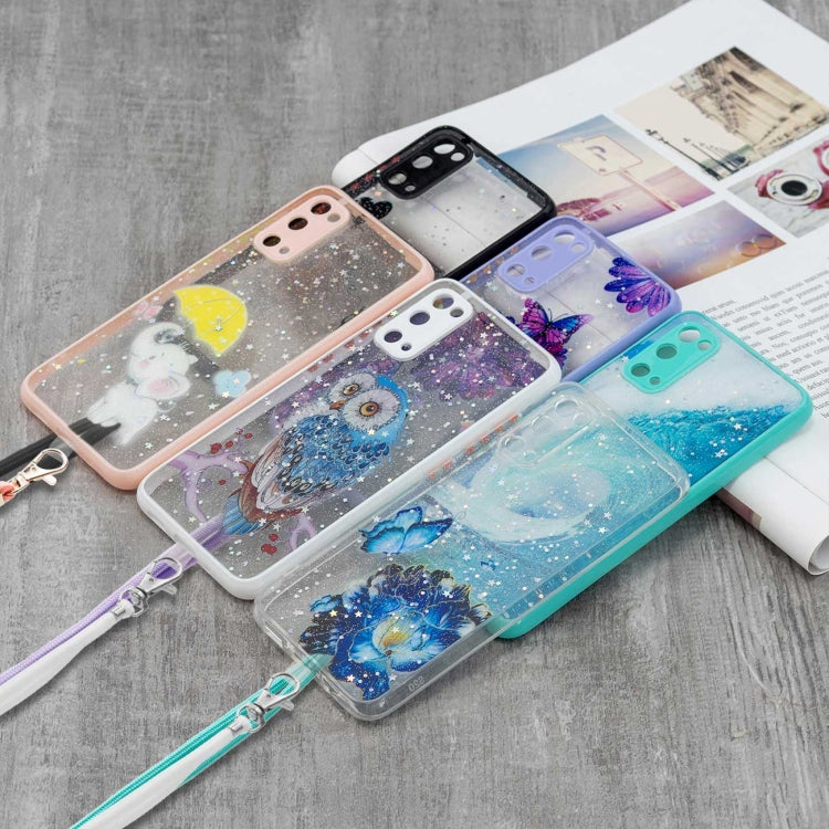 For Samsung Galaxy S20 FE 5G / 4G Colored Drawing Starry Sky Epoxy TPU Shockproof Case with Neck Lanyard