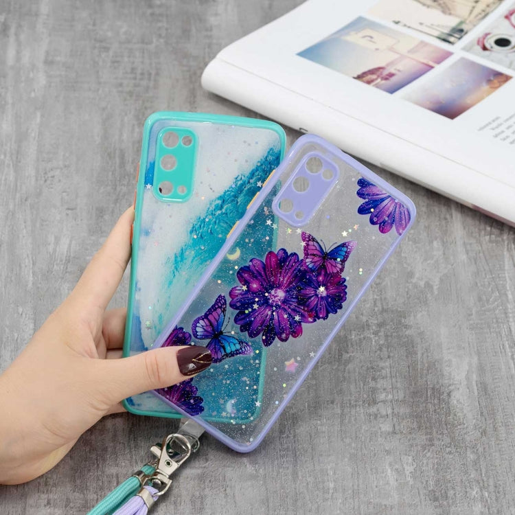 For Samsung Galaxy S20 FE 5G / 4G Colored Drawing Starry Sky Epoxy TPU Shockproof Case with Neck Lanyard