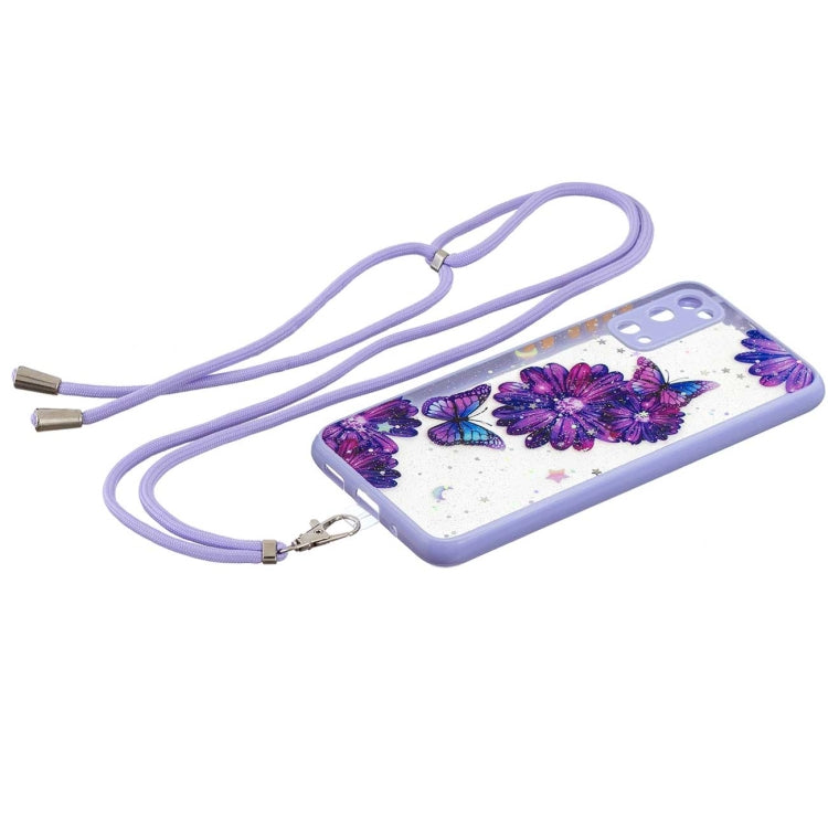 For Samsung Galaxy S20 Colored Drawing Starry Sky Epoxy TPU Shockproof Case with Neck Lanyard