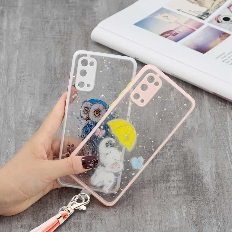 For Samsung Galaxy S20 Colored Drawing Starry Sky Epoxy TPU Shockproof Case with Neck Lanyard