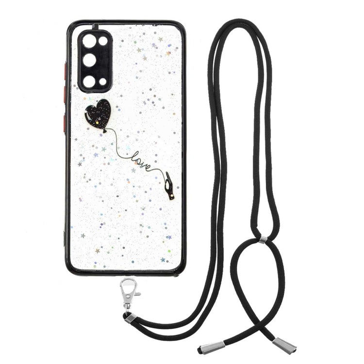 For Samsung Galaxy S20 Colored Drawing Starry Sky Epoxy TPU Shockproof Case with Neck Lanyard