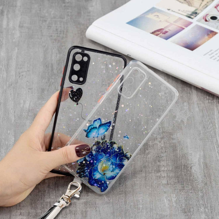 For Samsung Galaxy S20 Colored Drawing Starry Sky Epoxy TPU Shockproof Case with Neck Lanyard