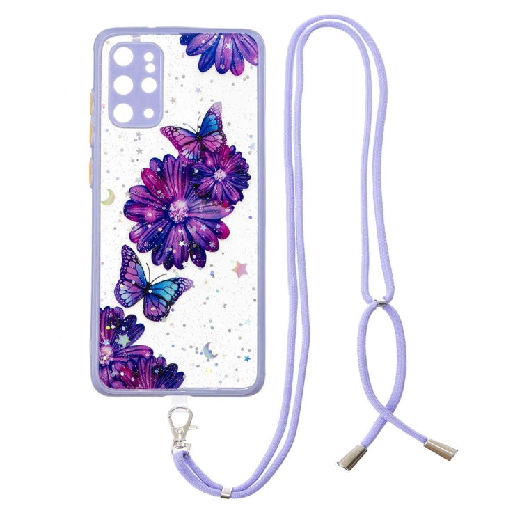 For Samsung Galaxy S20+ Colored Drawing Starry Sky Epoxy TPU Shockproof Case with Neck Lanyard