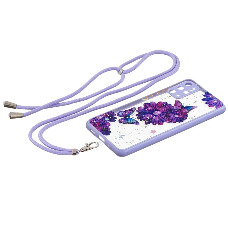 For Samsung Galaxy S20+ Colored Drawing Starry Sky Epoxy TPU Shockproof Case with Neck Lanyard