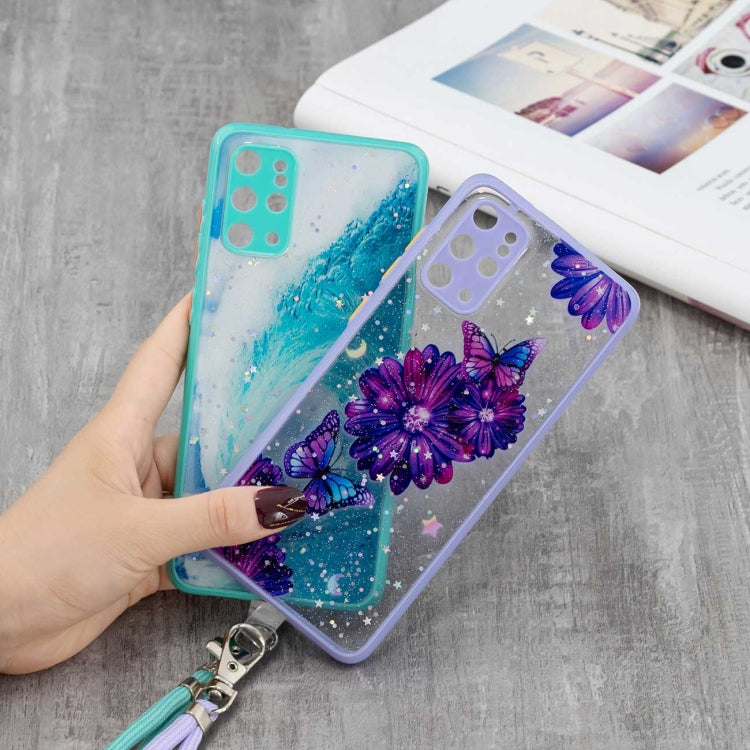 For Samsung Galaxy S20+ Colored Drawing Starry Sky Epoxy TPU Shockproof Case with Neck Lanyard